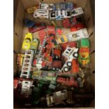 AN ASSORTMENT OF PLAYWORN DIECAST VEHICLES TO INCLUDE CLAAS COMBINE HARVESTER