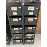 A VINTAGE INDUSTRIAL 10 DRAWER METAL STORAGE UNIT