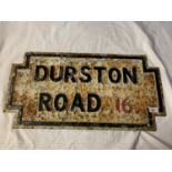 A HEAVY CAST IRON BELIEVED GENUINE LIVERPOOL STREET SIGN DURSTON ROAD