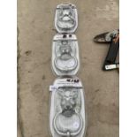 THREE NEW AND BOXED CHROME LION HEAD DOOR KNOCKERS