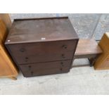AN OAK CHEST OF FOUR DRAWERS AND A JACOBEAN STYLE STOOL WITH LIFT-UP LID