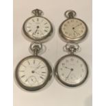 FOUR WHITE METAL POCKET WATCHES - MOVEMENTS WORKING AT TIME OF CATALOGING