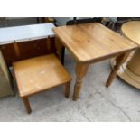 A TEAK COFFEE TABLE AND PINE 30" SQUARE KITCHEN TABLE