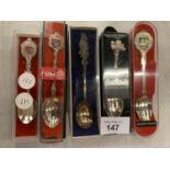 FIVE COLLECTABLE TEA SPOONS