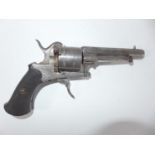 A 7.65MM BELGIUM MADE SIX SHOT PIN FIRE REVOLVER, 8.5CM BARREL, FOLDING TRIGGER