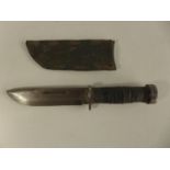 A CATTARAUGUS KNIFE AND SCABBARD, 15CM BLADE