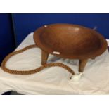 A LARGE TREEN SIX LEGGED BOWL WITH ROPE AND SHELL DETAIL
