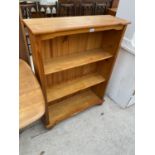 A MODERN OPEN PINE THREE TIER BOOKCASE, 33" WIDE, 44" HIGH