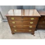 A GEORGE III OAK CHEST OF FOUR GRADUATED DRAWERS ON BRACKET FEET, THE SIDES BEING PINE, 34" WIDE,