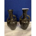 A PAIR OF BRONZE ORIENTAL FLOWER VASES