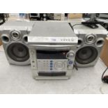A SAMSUNG HI-FI SYSTEM WITH CD AND TAPE PLAYER COMPLETE WITH TWO SPEAKERS