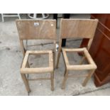 A PAIR OF BEECH FRAMED CHILDS CHAIRS (LACKING SEATS)