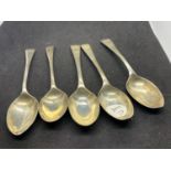 FIVE HALLMARKED SHEFFIELD SILVER TEASPOONS ENGRAVED CBKA 1928, 1930, 1931, 1932, 1933 POSSIBLY