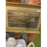 A GILT FRAMED PRINT OF A NIGHT WATER SCENE. FRAME A/F