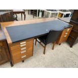 A PRESIDENT TWIN PEDESTAL DESK ENCLOSING SEVEN DRAWERS AND TWO SLIDES, 72x33" COMPLETE WITH CHAIR