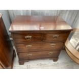 A 19TH CENTURY STYLE MAHOGANY CHEST OF TWO SHORT AND TWO LONG DRAWERS, ON BRACKET FEET, 27.5"