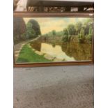 A FRAMED OIL ON CANVAS OF A CANALSIDE SCENE SIGNED R.M.ABELL