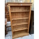 A MODERN OPEN PINE FIVE TIER BOOKCASE, 38" WIDE, 66" HIGH