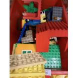 A BOX OF DUPLO TO INCLUDE HOUSE AND PALM TREE