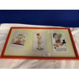 THREE FRAMED LUCY ATWELL POSTCARDS