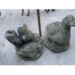 TWO CONCRETE GARDEN ORNAMENTS - TWO DUCKS