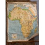 A VINTAGE HANGING WALL MAP OF AFRICA