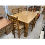 AN 18TH CENTURY STYLE 'ROYAL OAK' DINING TABLE ON TURNED LEGS, 50"x35", TOGETHER WITH FOUR