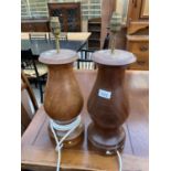 A PAIR POSSIBLY MID 20TH CENTURY TURNED BULBOUS MAHOGANY LAMP BASES