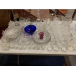 A LARGE ASSORTMENT OF CUT GLASS WARE TO INCLUDE SHERRY GLASSES AND TRIFLE BOWLS