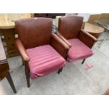 TWO SMALL RETRO LEATHERETTE ARMCHAIRS PARKER KNOLL