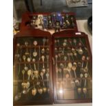 A LARGE COLLECTION OF DECORATIVE AND COMMEMORATIVE TEASPOONS TO INCLUDE THREE WOODEN DISPLAY