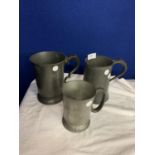 A TRIO OF VINTAGE PEWTER TANKARDS