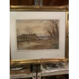 A GILT EDGE FRAMED SIGNED PRINT OF A COUNTRY WALK SCENE
