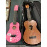 TWO CHILDRENS GUITARS TO INCLUDE A MAHALO WITH CASE