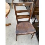 AN ELM CHAPEL CHAIR INSCRIBED D PORTER,