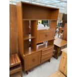 A RETRO TEAK CABINET WITH TWO DOORS AND THREE DRAWERS