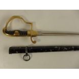 A PRUSSIAN OFFICERS SWORD AND SCABBARD, 81CM CURVED BLADE A/F