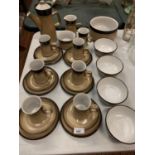 A SIX PIECE DENBY BREAKFAST SET TO INCLUDE SIX TRIOS AND CEREAL BOWLS
