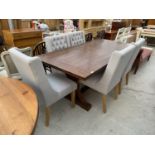 A MODERN PLANKED TOP OAK DINING TABLE AND FIVE CHAIRS