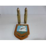 TWO BRASS 30M AFV SHELLS HEIGHT 23C AND A COASTAL COMMAND PLAQUE