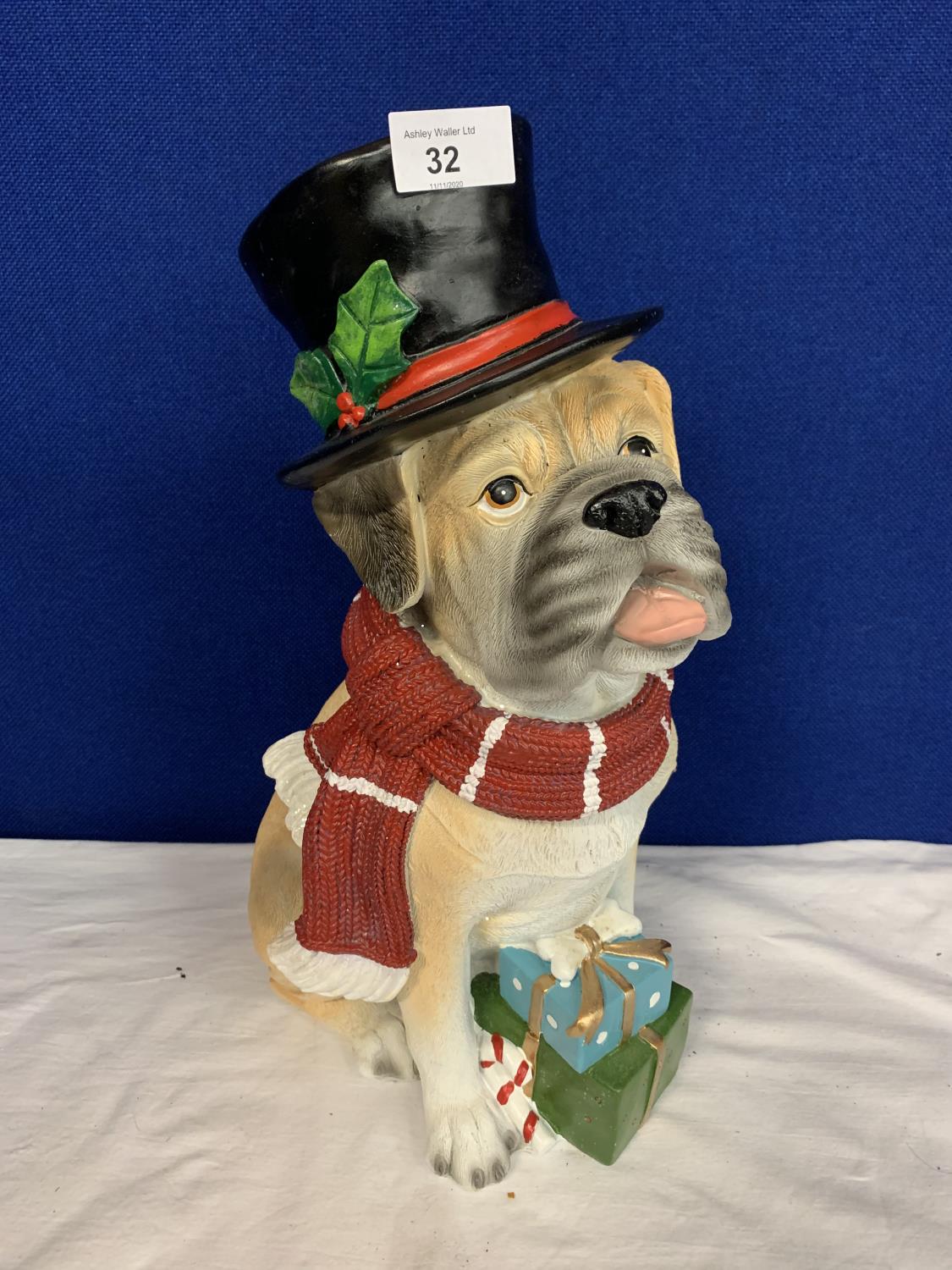 A LARGE CHRISTMAS BULLDOG