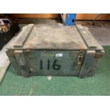 A GREENPAINTED MILITARY BOX AND CONTENTS OF TOOLS