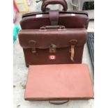 TWO VINTAGE LEATHER BRIEF CASES AND FURTHER SMALL LEATHER SUITCASE