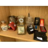 A SELECTION OF VINTAGE ITEMS TO INCLUDE CIGARETTE LIGHTERS, CLOCKS, JUGS ETC.