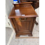 AN EARLY 20TH CENTURY INLAID MAHOGANY COAL CUPBOARD WITH FALL FRONT (NO LINER)