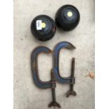 TWO RECORD G CLAMPS AND TWO BOULES