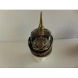 A LEATHER AND BRASS COPY IMPERIAL GERMAN PICKLEHAUBE HELMET, WITH BRASS BAVARIAN PLATE