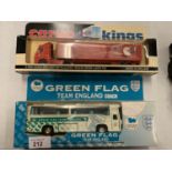 A GREEN FLAG ENGLAND TEAM DIE CAST BUS AND A PARCELFORCE LORRY
