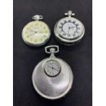 THREE WHITE METAL MANUAL POCKET WATCHES IN WORKING ORDER
