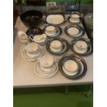 A SELECTION OF BLUE AND WHITE CHINA TEA WARE TO ALSO INCLUDE TWO ROYAL STANLEY 'JACOBEAN' BOWLS